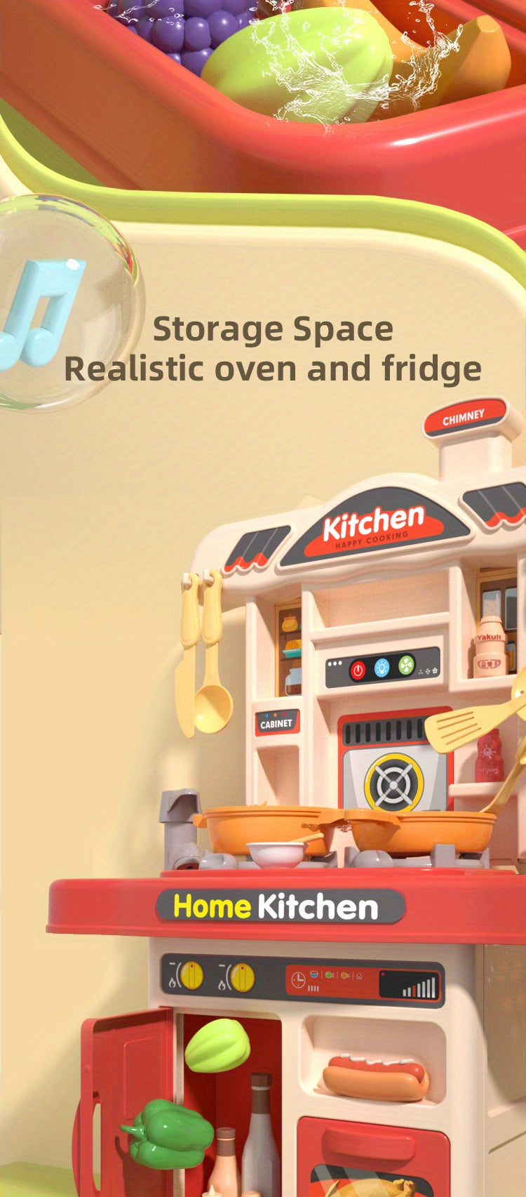 Realistic Pretend Play Cooking Toy for Kids, Chef Playset Kitchen Accessories, Lights & Sounds,for Toddles Girls Boys Ages 3+