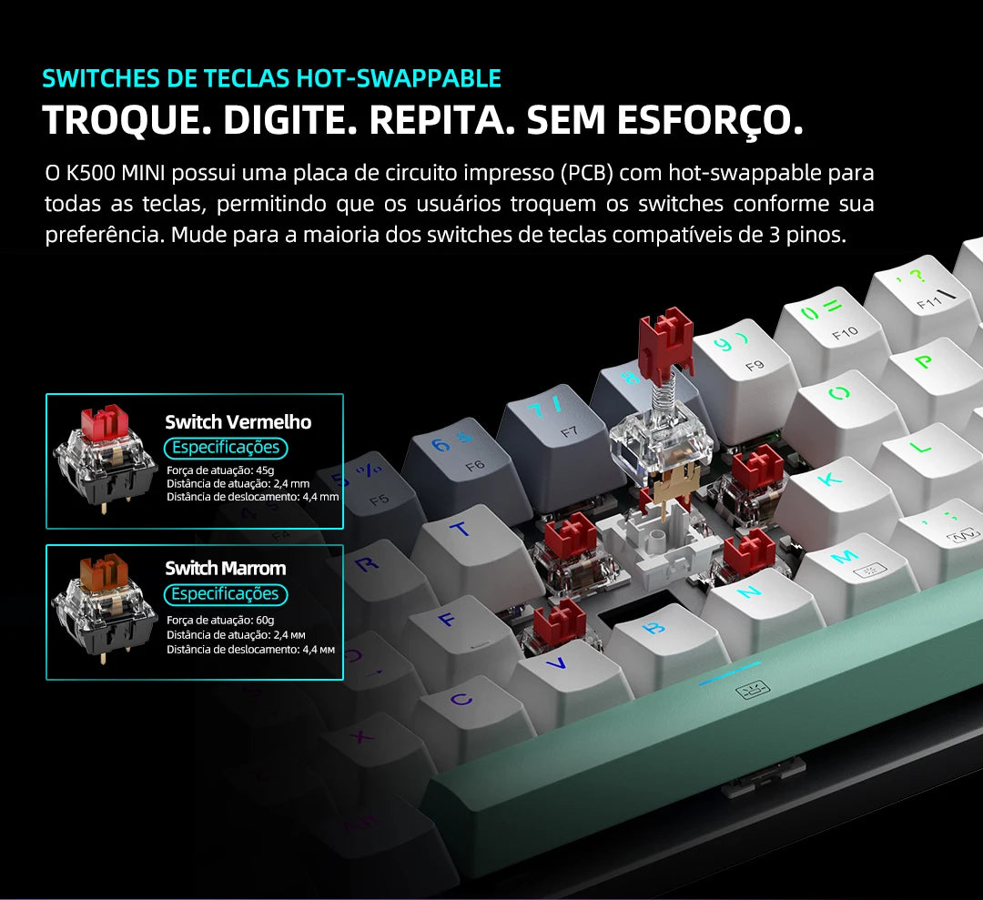 Machenike K500-B61 Mini Mechanical Keyboard 60% ABNT2 Layout RGB Backlight Hot-swappable NKRO Wired Gaming Keyboard For PC Gamer
