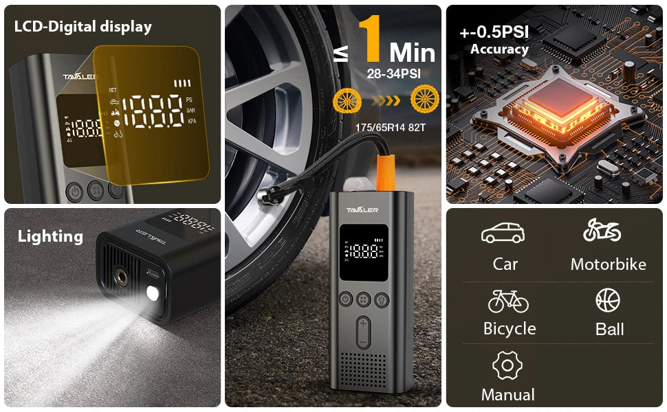 150psi Air Pump Portable Wireless Electric Tire Inflator For Bicycle Car Motorcycle Air Compressor Injector Bike Accessories
