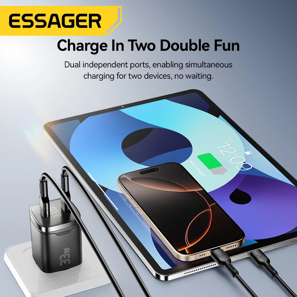 Essager 33W GaN USB C Charger Digital Display PD Fast Charging For iPhone 13 12 Max Pro iPad For Xiaomi Poco Samsung Charger Es