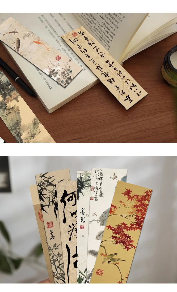 30pcs Chinese calligraphy and painting bookmarks Classical ink painting poetry decoration Reading pages Book marking page folder