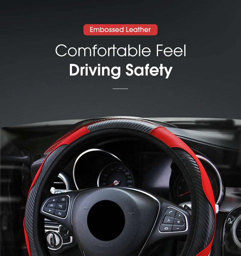 Car accessories Carbon Fiber PU Leather Steering Wheel Cover for Hyundai I10 Peugeot 2008 Dacia Sandero Stepway
