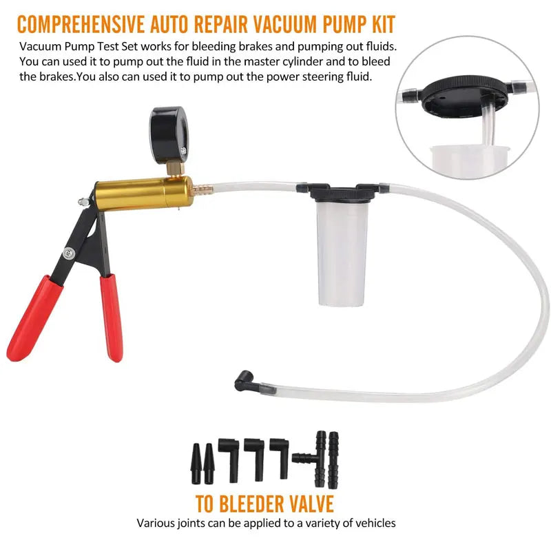 2 in 1 Brake Bleeder THand Held Vacuum Pump Test Vacuum Purge Coolant Refill Tool Gauge Adapters Auto Brake Fluid Bleeding Set