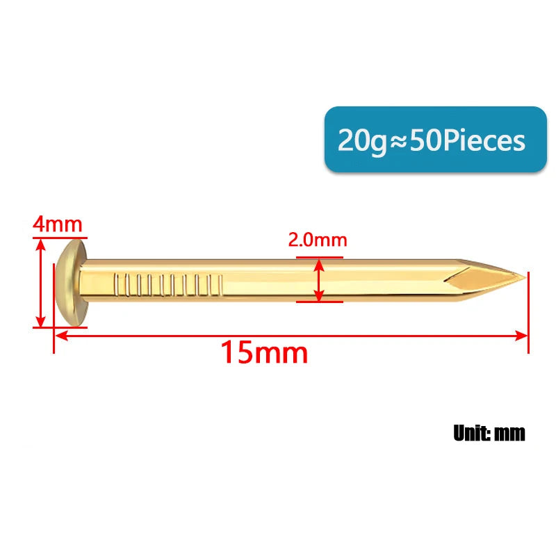 1.5mm/2.0mm 20g Mini Brass Nails - Round Head Copper Brads for Woodworking, Model Making & DIY Crafts (Gold Color )