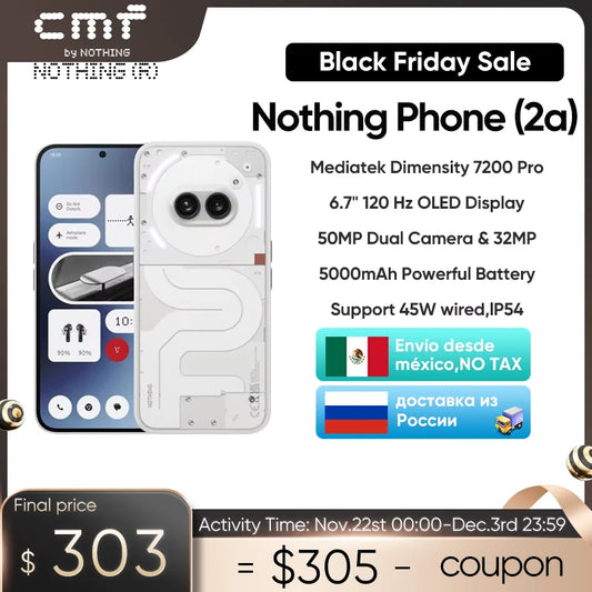 Nothing Phone(2a) Global Version 6.7”120Hz AMOLED Display Mediatek 5000mAh IP54 Dimensity 7200 Pro Dual 50MP Camera Phone 2a