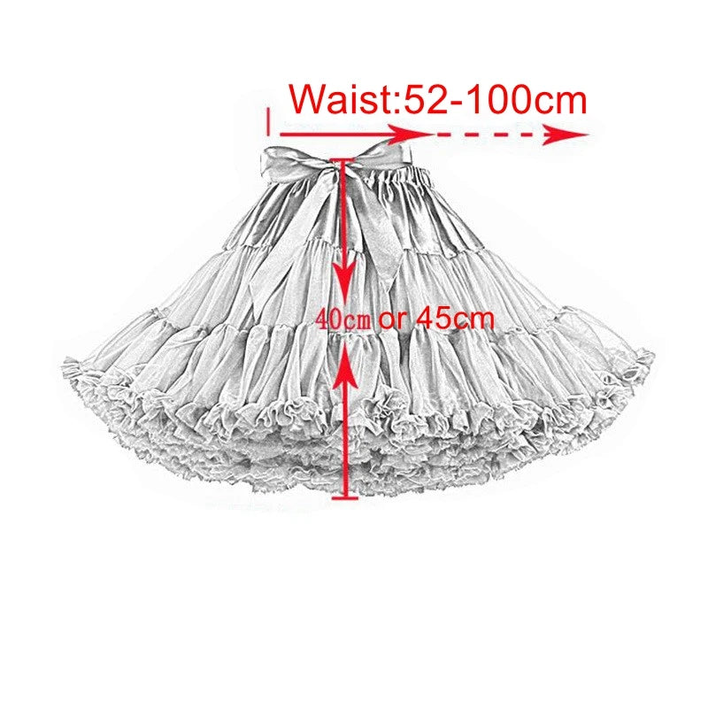 Womens 3-Layered Pleated Tulle Petticoat White Black Pink RedTutu Puffy Party Cosplay Skirt