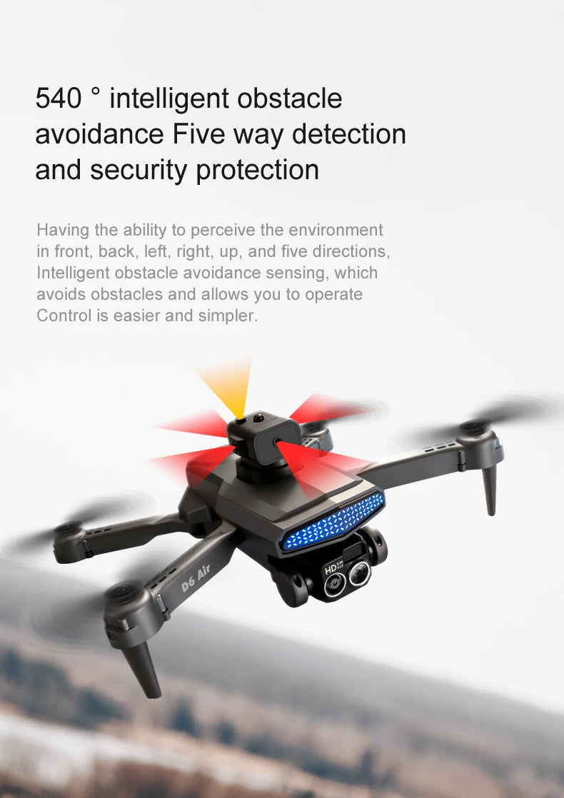 New D6 Air Drone 8K Professional 4K HD Dual ESC Camera Optical Flow 540°Obstacle Avoidance WIFI FPV RC Foldable Quadcopter Dron