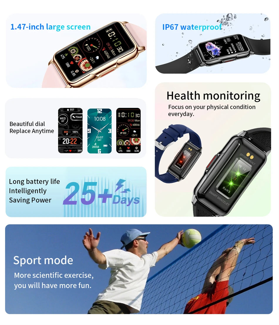 LIGE New Fashion Smart Watch Ladies Message Push Blood Pressure DIY Custom Dial Sports Bracelet Waterproof Men Smartwatch Women