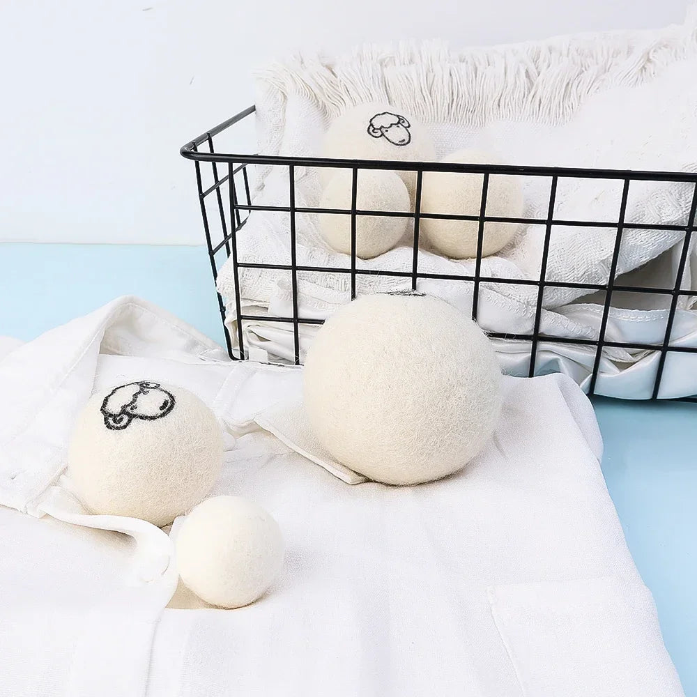 6Pcs Reusable Wool Dryer Balls Clothes Softener Laundry Fleece Dryer Ball Kit Home Clothes Dryer Washing Machine 3/4/5/6/7cm