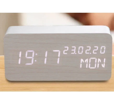 Wooden Clock Electronic Clock, LED Date Weekly Temperature Display Electronic Alarm Clock
