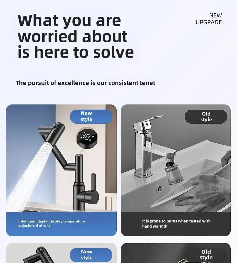 Universal Rotation Kitchen Faucet Bathroom Faucets Multifunctional Washbasin Mechanical Arm Digital Display Hot and Cold Tap