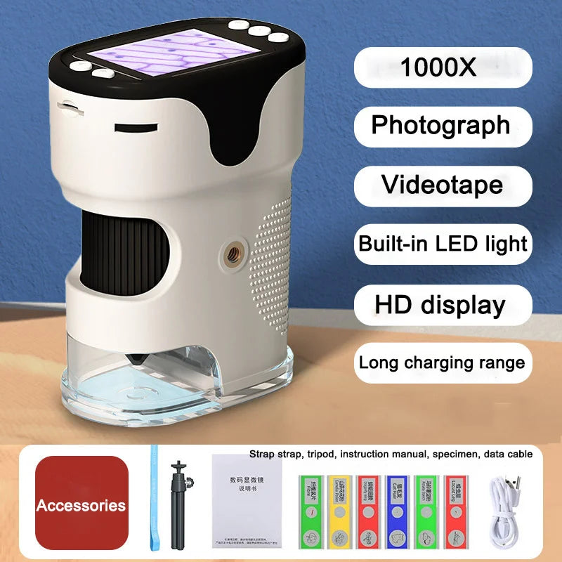 Handheld Digital Microscope For Kids With 2Inch HD Screen Videotape 200-1000X Pocket Microscope Educational Gift For Children
