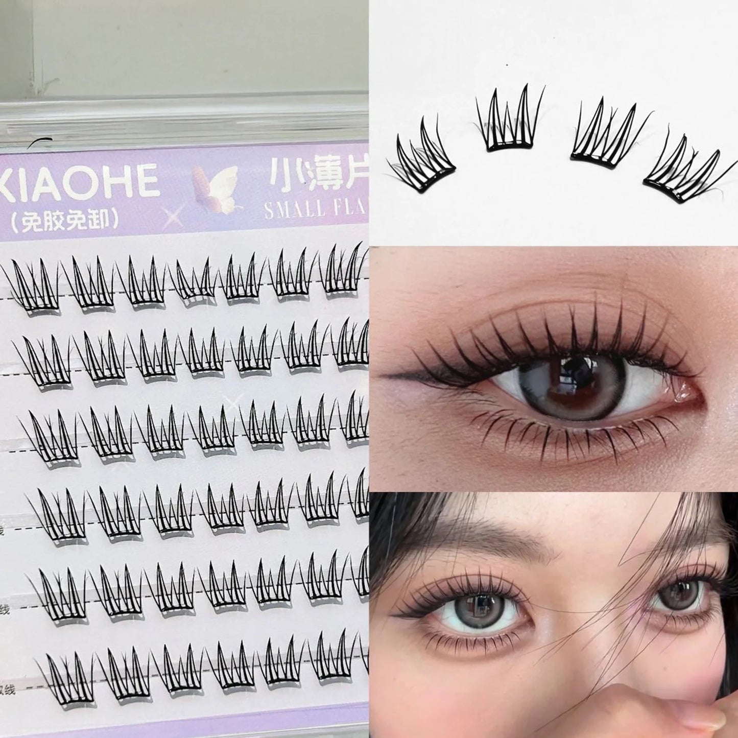 Korean Style False Eyelashes 8-13mm Self Sticking Eyelashes Clusters Glue Free Wispy Lashes for Women Party Daily Wear