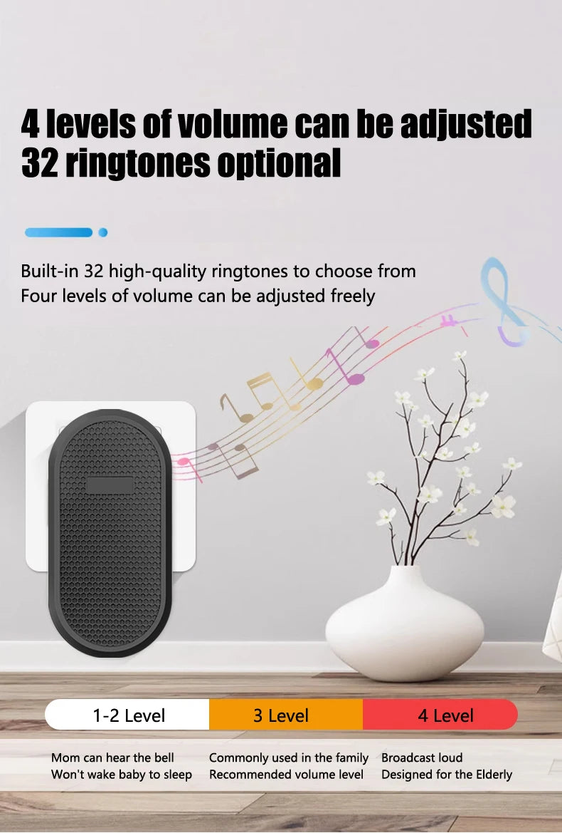 Wireless Doorbell Home Welcome Smart Door bell Sets Home Outdoor Kinetic Ring Chime Doorbell 32 Songs Melodies Sound
