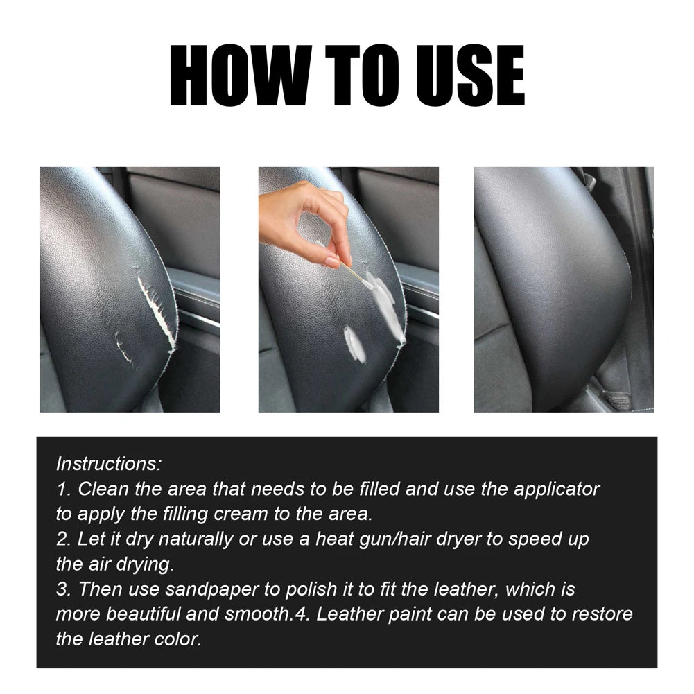 60ml Leather Filling Paste Car Seat Scratch Repair Paste Compound Natural Leather Restoration Cream Crack Burns Holes Filler