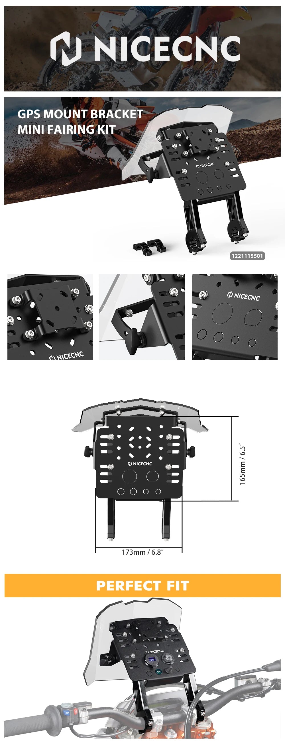 NiceCNC For Husqvarna TE300 TE FE TC FC TX FX 125 250 300 350  450 501 2014-2024 Navigation GPS Mount Bracket Mini Fairing Kit
