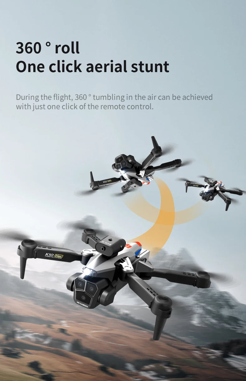 New K10 Max RC Drone 8K Professional Triple Camera Optical Flow Obstacle Avoidance Gesture Photography Foldable Quadcopter Toys