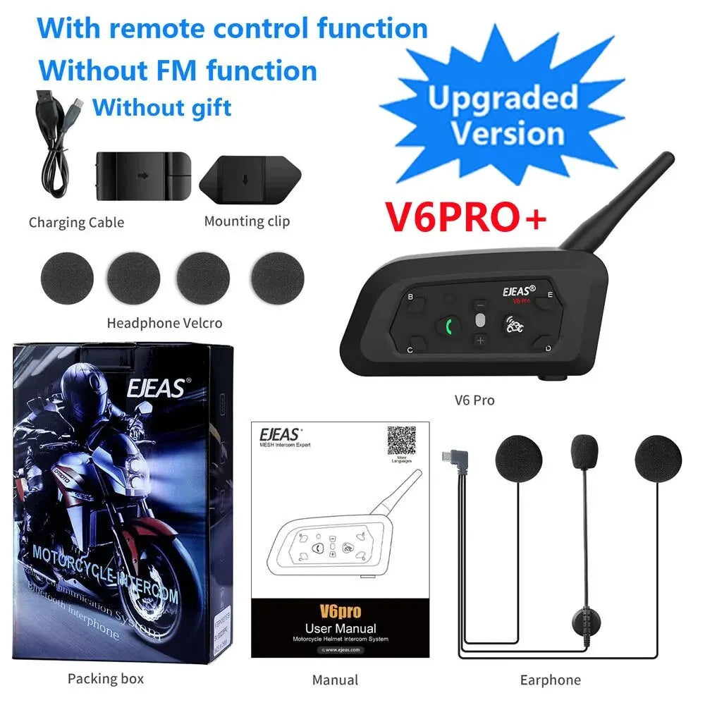 EJEAS V6 PRO +/PLUS Bluetooth Motorcycle Helmet Intercom Headset with 800M BT Interphone Communicator for 6 Riders Waterproof
