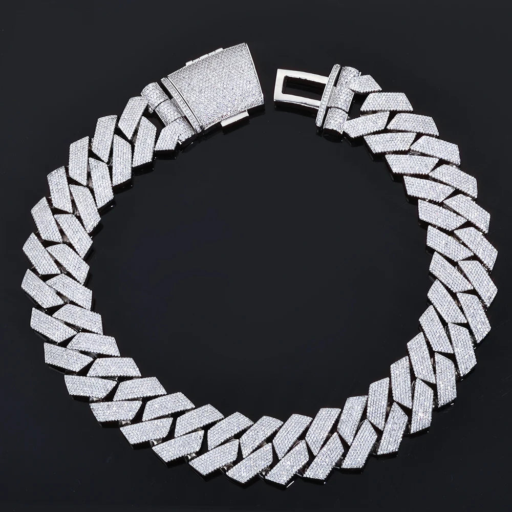 ESKEEM 36MM Chunky Cuban Link Chain 7 Row Full Diamond Iced Out Prong Cuban Chain Hip Hop Jewelry Necklace for Men