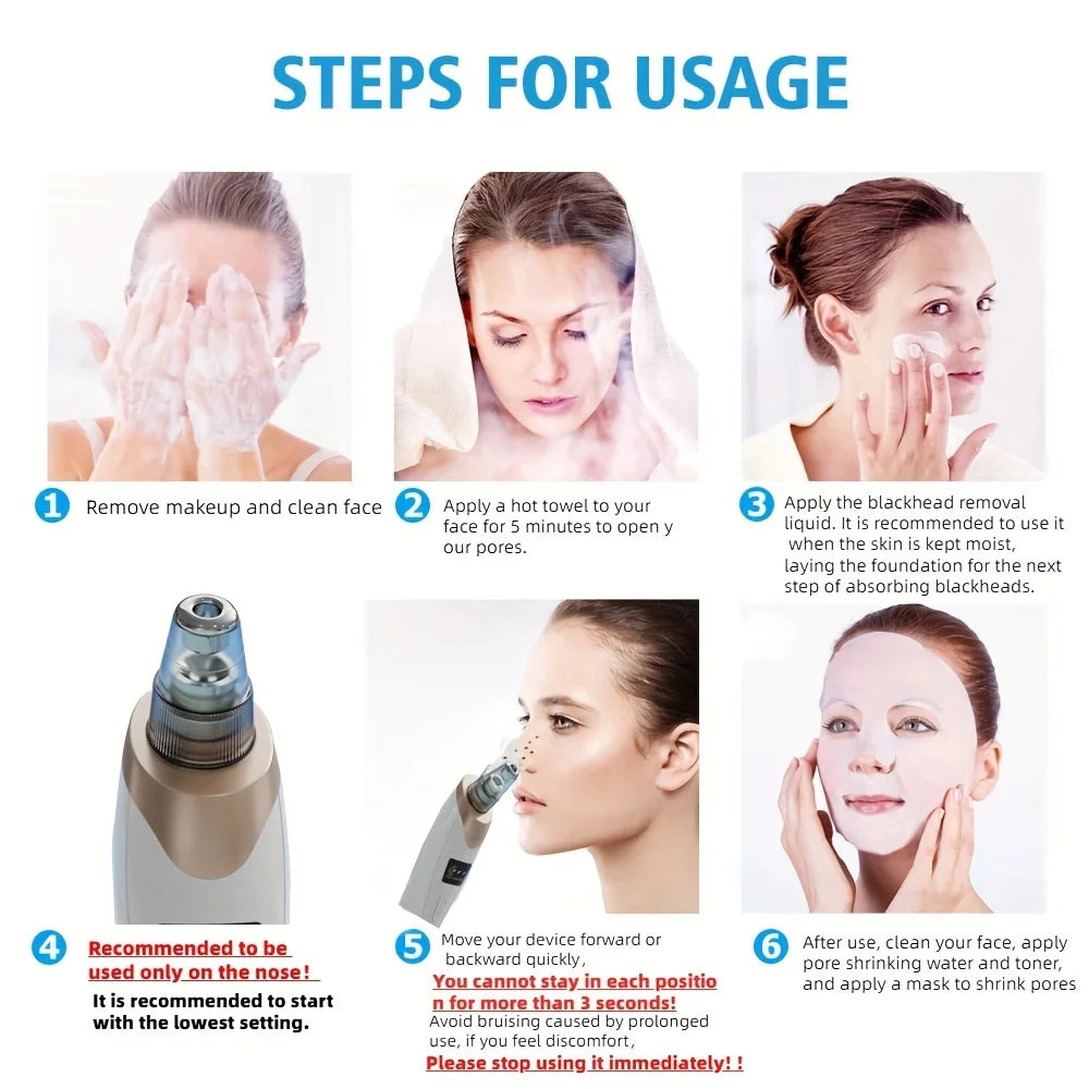 Blackhead Remover Pore Vacuum - 5 Suction - USB Rejected Facial Pore Cleaner Kit For Adult Acne Extractor Tool