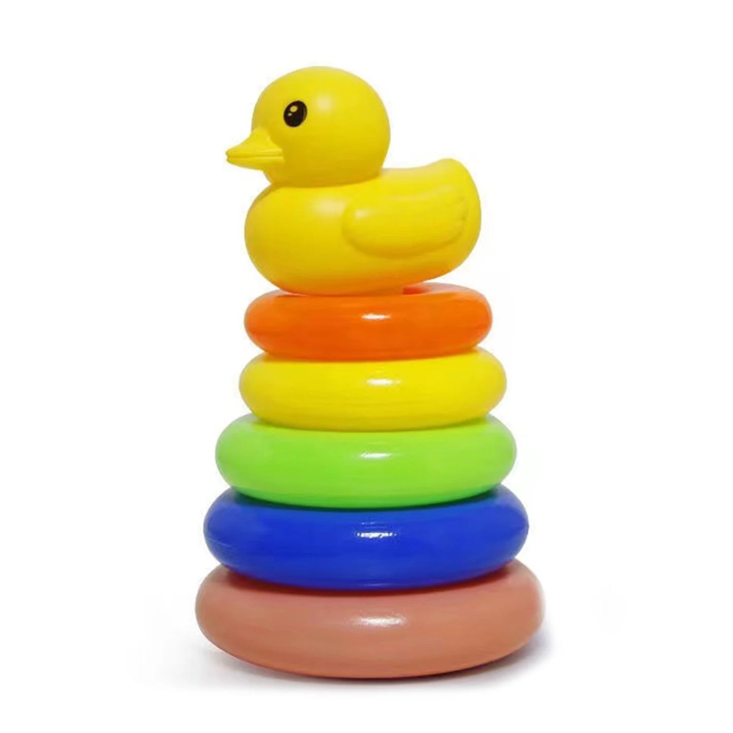 0-3 years old Infant Early Learning Rainbow Stacking Toys Puzzle Development Intelligence Rainbow Tower Set of Rings Yellow Duck