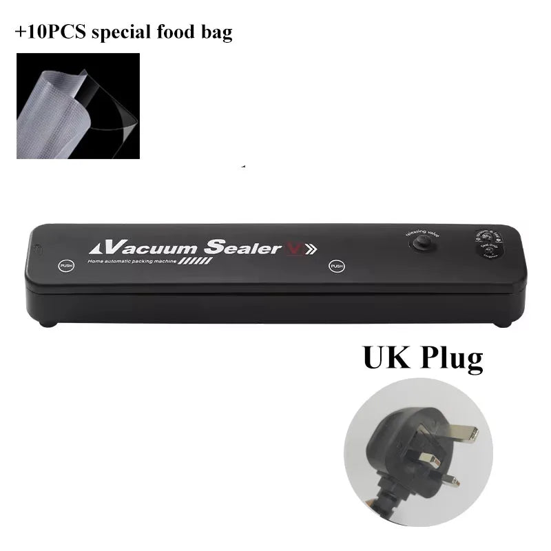 220V/110V Vacuum Sealer Packaging Machine with Free 10pcs Vacuum Bags Household Black Food Vacuum Sealer