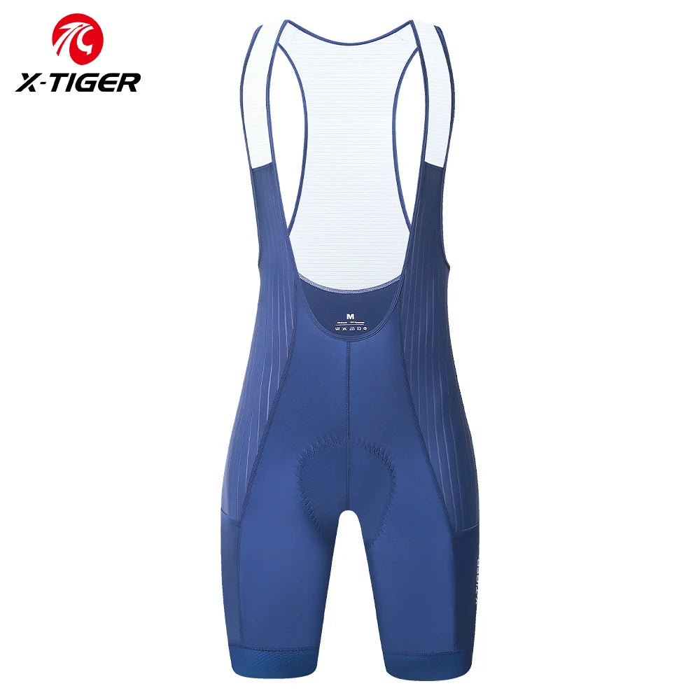 X-TIGER Blue Pro Men's Cycling Bib Shorts Bretelle Cyclist MTB Road Tights Bicycle Clothing ST-MULTI Cushion For 7 Hours Riding