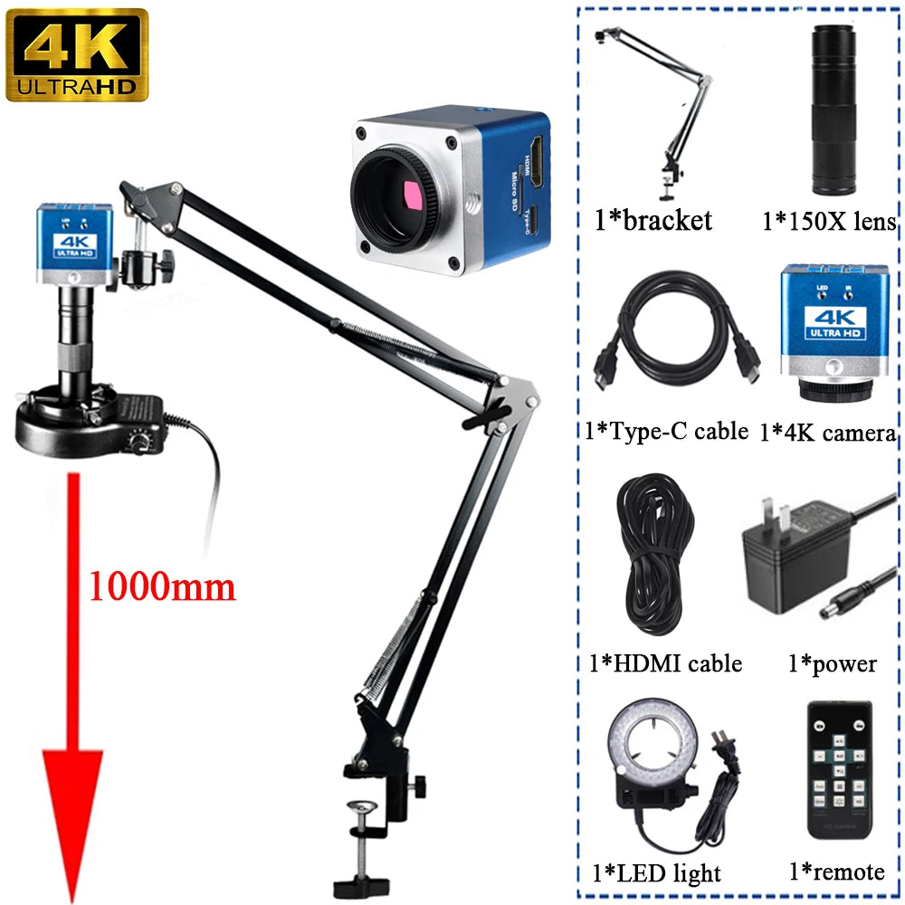 YIZHAN 4K UHD Digital Microscope 60MP Industrial Microscope 150X Lens 0.3X 0.5X 2X OBL for PCB Soldering/Jewelry Repair/Dentist