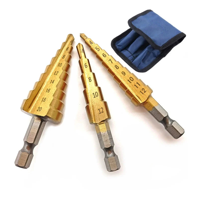 Hexagonal Handle Titanium Plated Ladder Drill Tower HSS Drill Bit 3-12/4-12/4-20/4-32mm Metal Wood Hole Cutter Cone Drilling