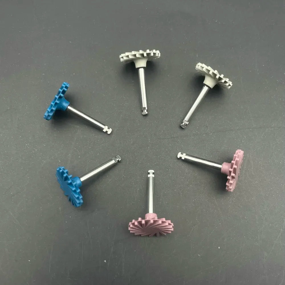 6Pcs/Box Dental Composite Resin Polishing Disc Rubber Polisher 14mm Wheel 3 Colors Spiral Flex Brush Dentistry Instrument
