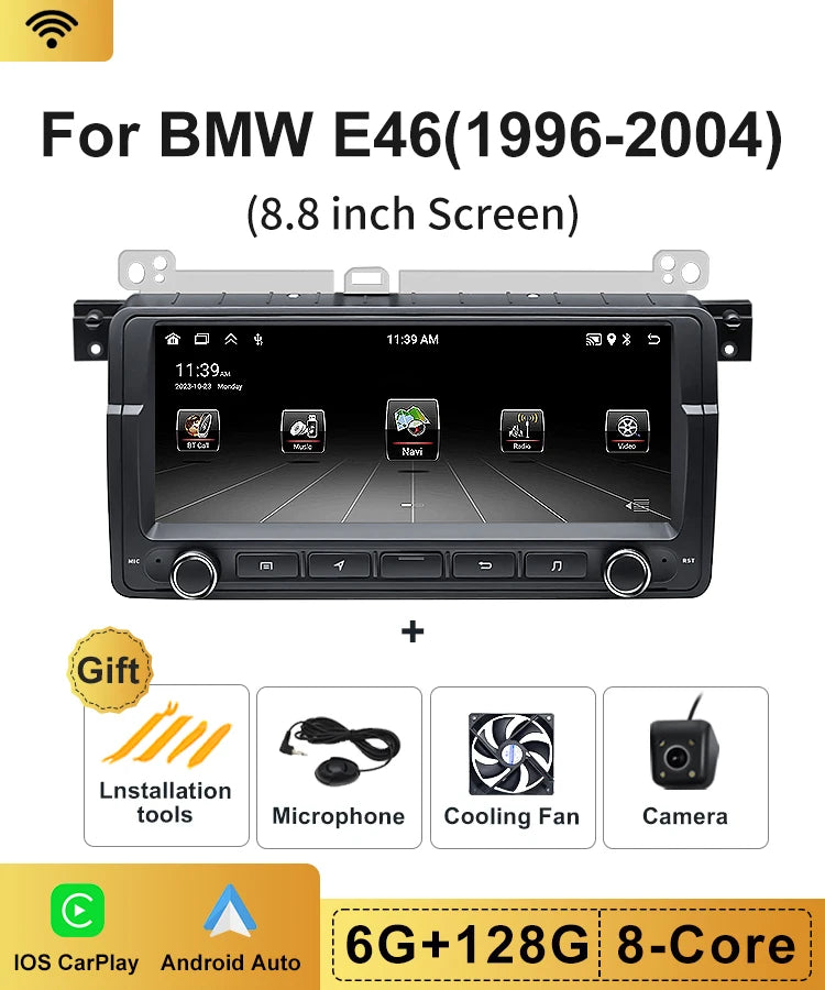 8.8" 2 Din Android 13 Auto Radio Car GPS Navigation Multimedia Player For BMW E46 320i 325i 323i 330i Stereo System Carplay Wifi