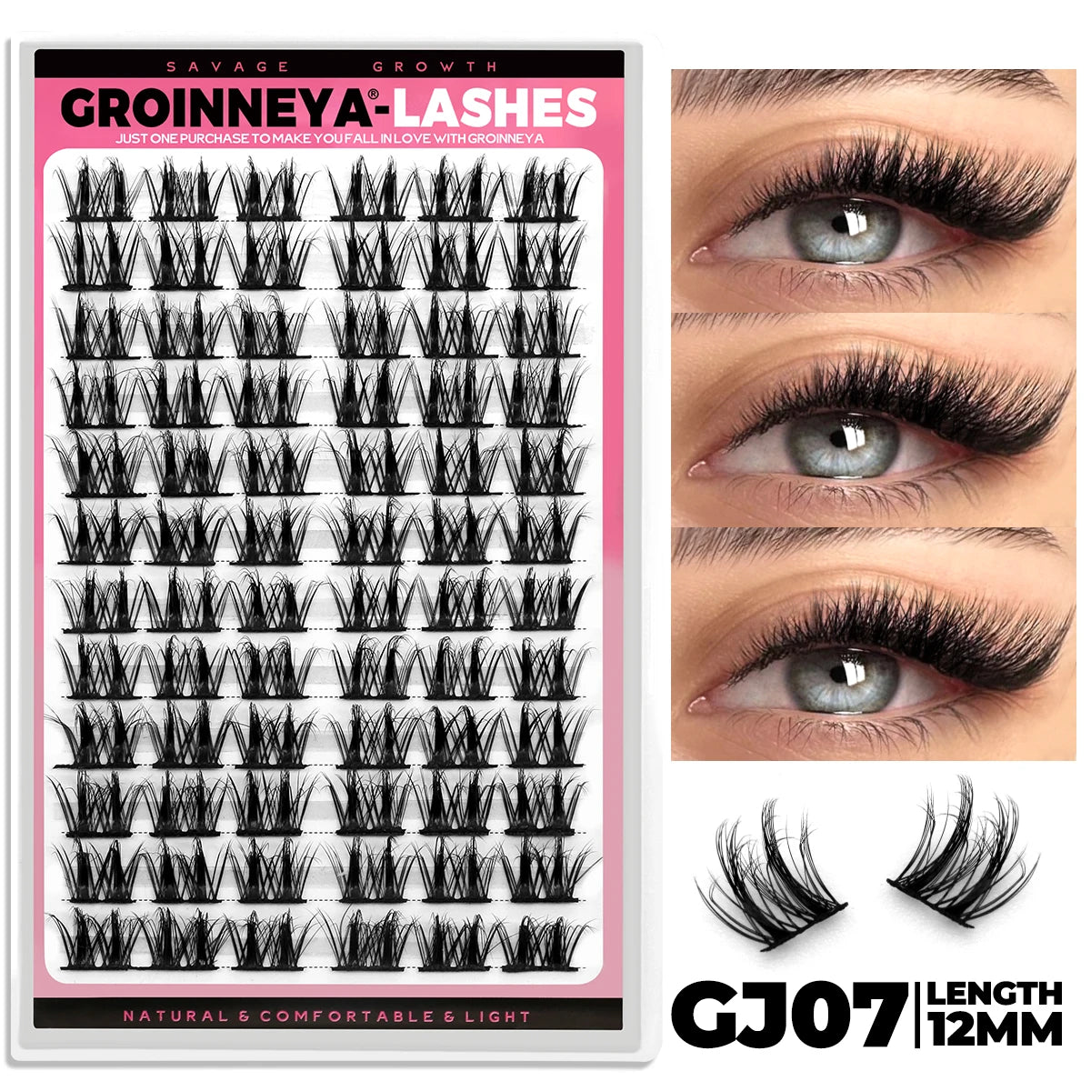 GROINNEYA Cluster Lashes Mixed Tray Faux Mink Lash Individual Eyelash Extension DIY Lashes Clusters Extensions at Home