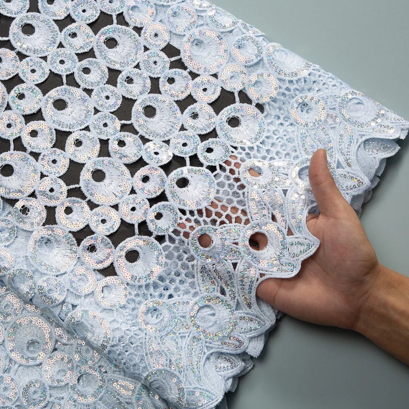African Guipure Lace Fabric with Sequins 2024 High Quality Nigerian Water Souble Lace Fabric for Sewing Wedding Party Dresses