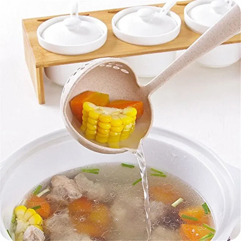 2 In 1 Creative Wheat Straw Soup Spoon Long Handle Lovely Porridge Spoons With Filter Dinnerware Kitchen Colander Tools
