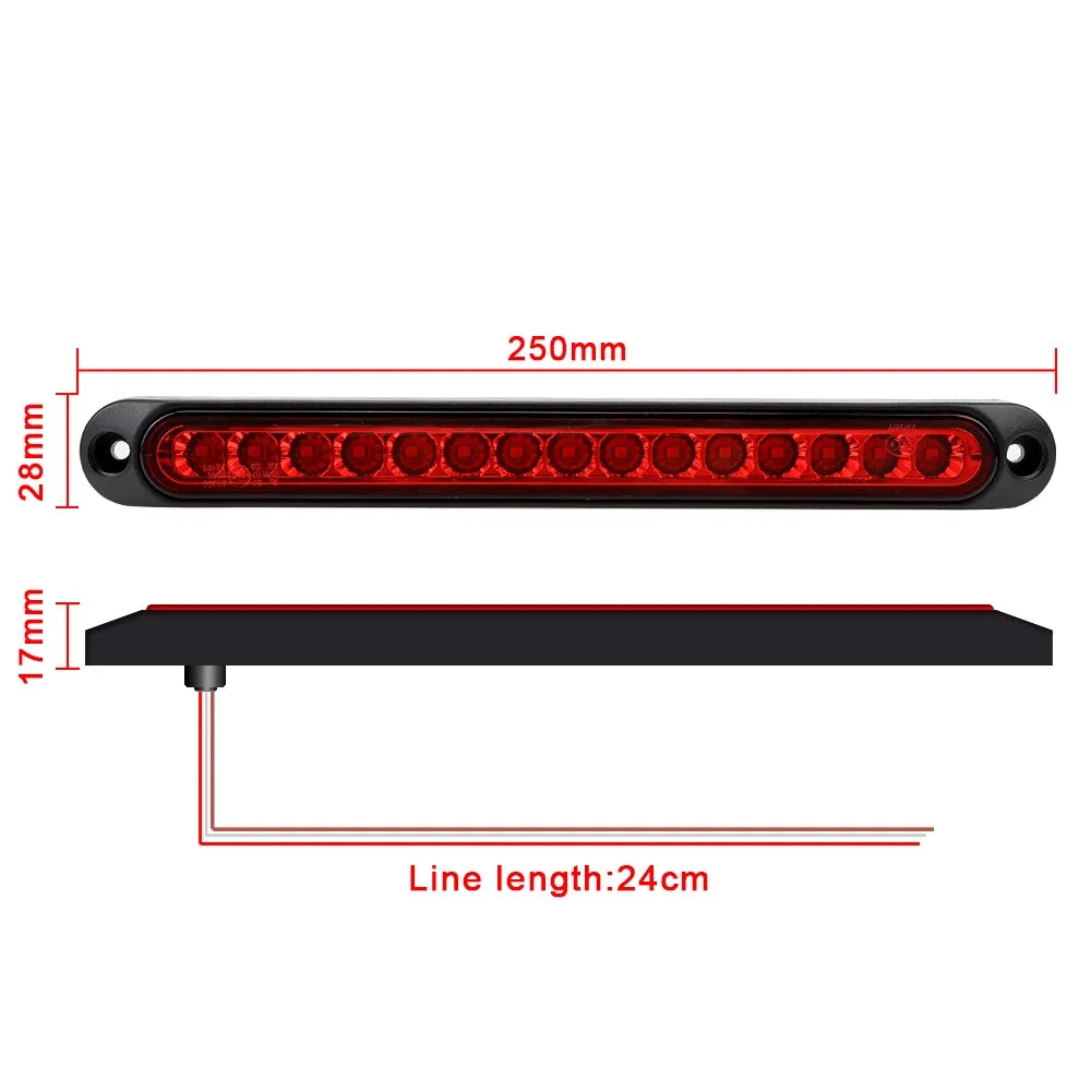 12V Taillights Car Brake Lights Turn Signal Lamp 15 LED Strips Rear Windscreen Side Stop Warning Parking Automotive Accessories