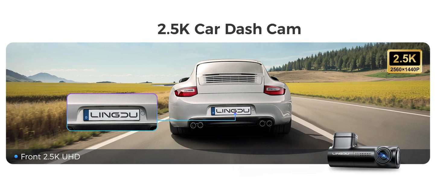 LINGDU Dash Cam D100 3K Dash Car Camera Built-in GPS Wi-Fi 24H Parking Motion Car Camera Night Vision Car DVR EN Voice Control