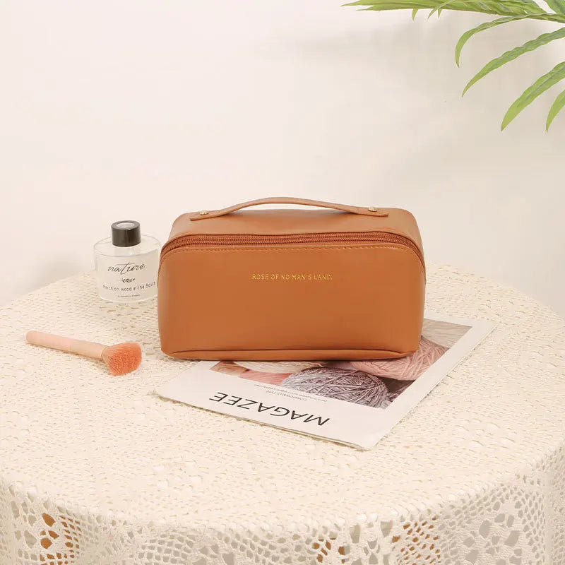 1pc Portable Travel Cosmetic Bag Large Capacity Pu Leather Cosmetic Bag Women Bathroom Wash Bag Multifunctional