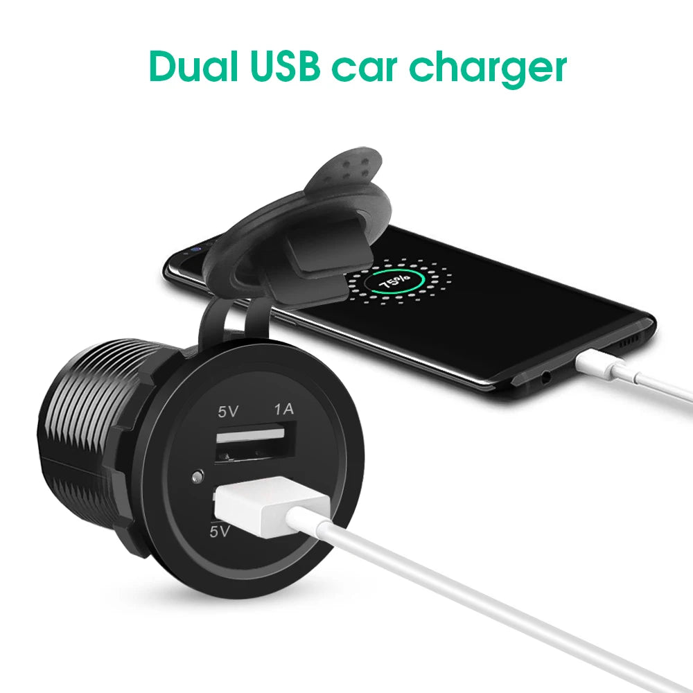Dual USB 5V 3.1A 12V Car Charger with LED Panel Waterproof Power Adapter Socket Outlet for Vehicle Boat Truck Motorcycle