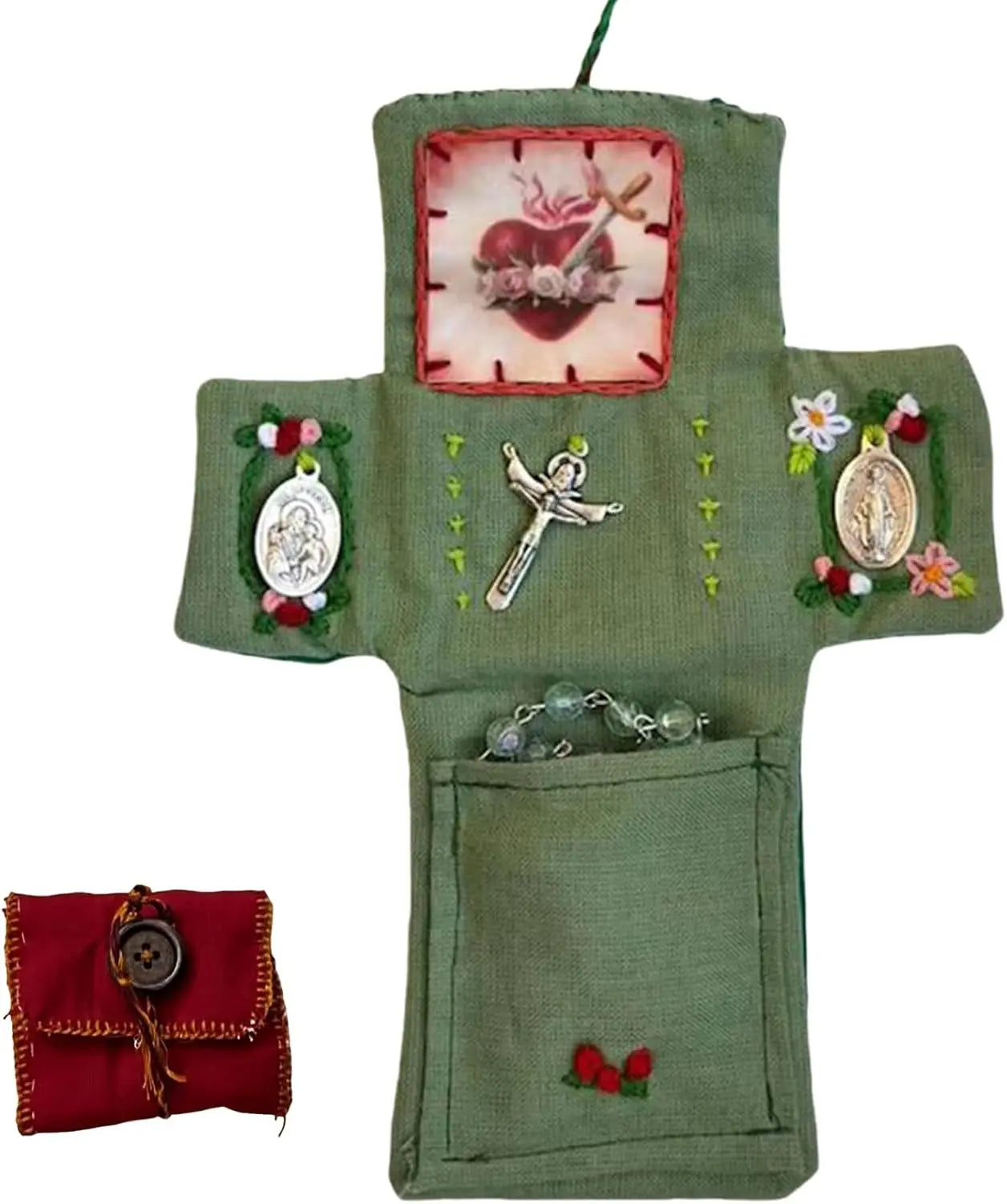 Pocket Shrine with Silver Cross Included Inside,  Mini Prayer Quilt with Cross Inside, Encouragement Christian Spiritual Gifts