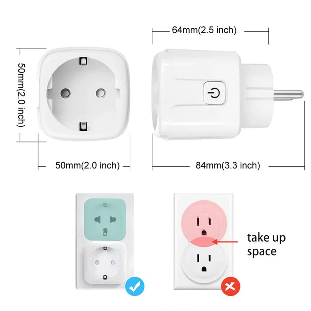 16A/20A EU Smart Socket WiFi Smart Plug Power Monitoring Timing Function Voice Control Works With Tuya APP Alexa Google Home
