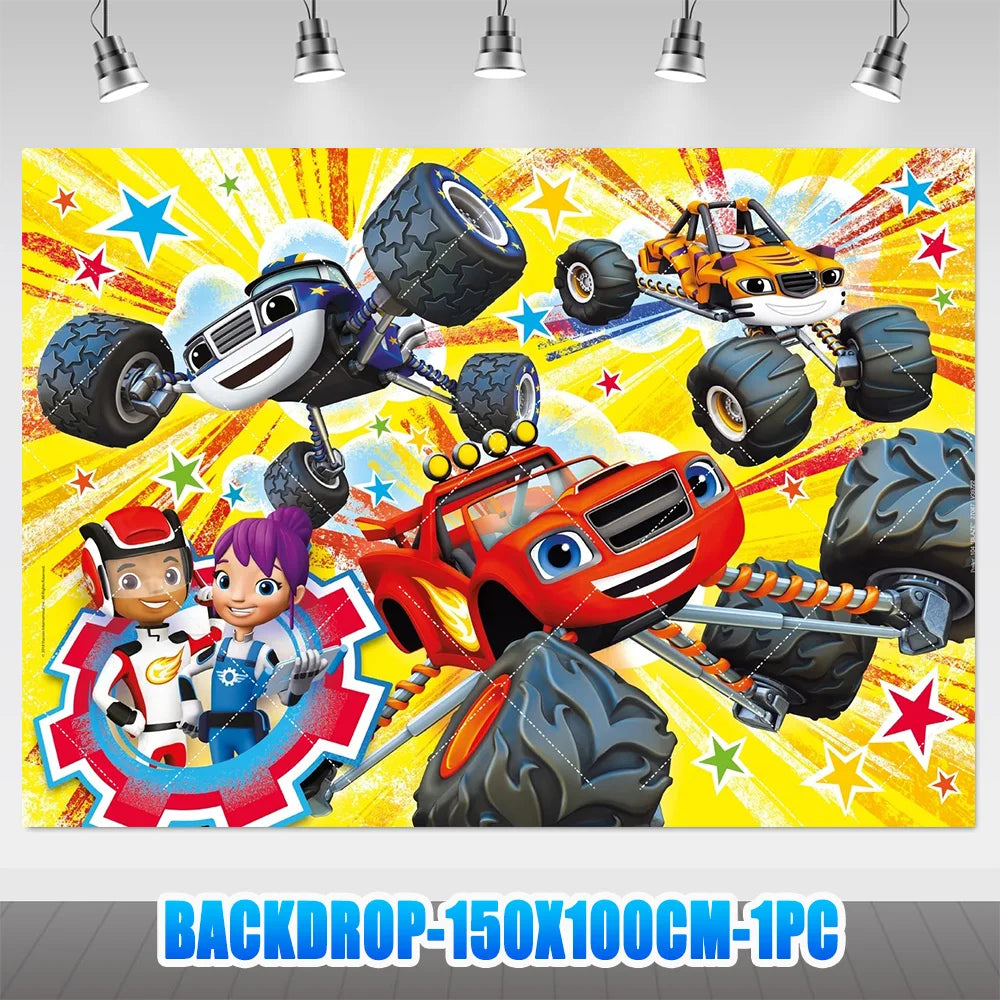 Blaze Monster Machines Theme Birthday Party Supplies Decor Cartoon Truck Balloon Banner Backdrops Cupcake Topper for Kids Gifts