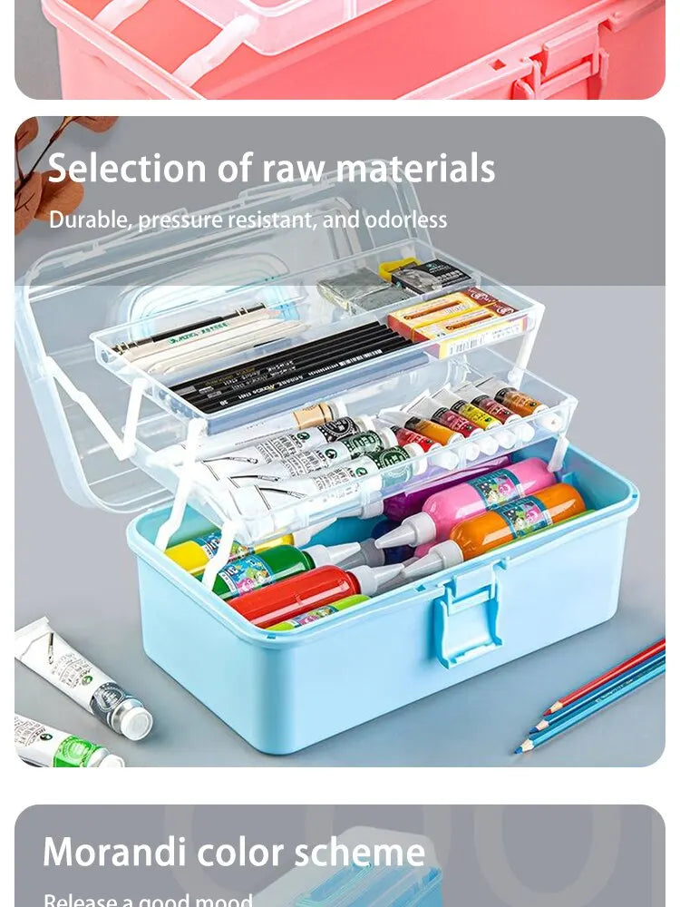 Three-layer Transparent Plastic Craft Storage Box, Sewing Storage Box, Folding Tool Box, Art Student Miscellaneous Storage Box