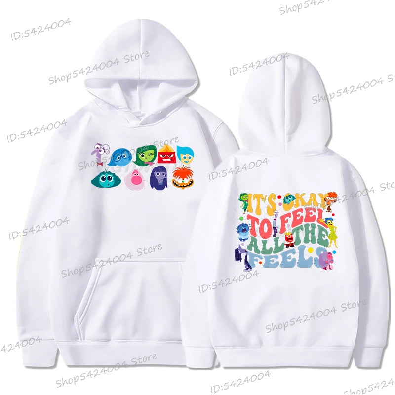 Anime Inside Out Vintage Print Hoodie It's Okay To Feel All The Feels Tracksuit Autumn Long Sleeve Disney Movie Women Men Hoody