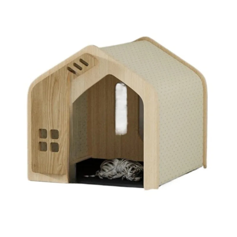 Wooden Cat Bed and Furniture Large Space Cats Accessories Cat Hiding House Kennel Breathable Pet Products Pet Products