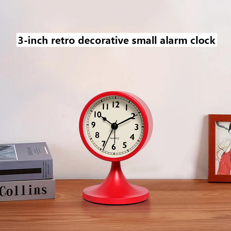 1 piece retro metal quartz alarm clock, silent bedside night light desk clock, home decoration, holiday gift (excluding battery)