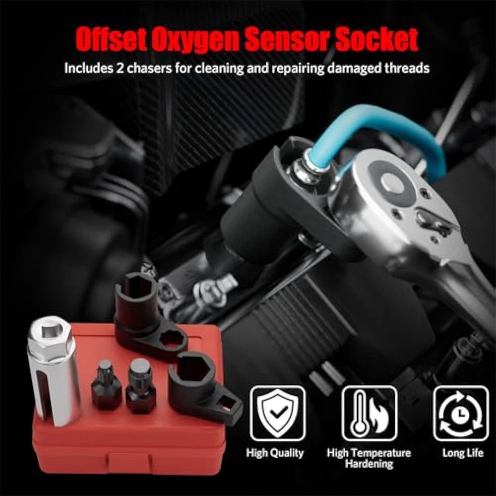 5pcs Oxygen Sensor Wrench Kit for Automotive O2 Socket Removal Install Offset Vacuum Sensor Socket Thread Chaser Tool