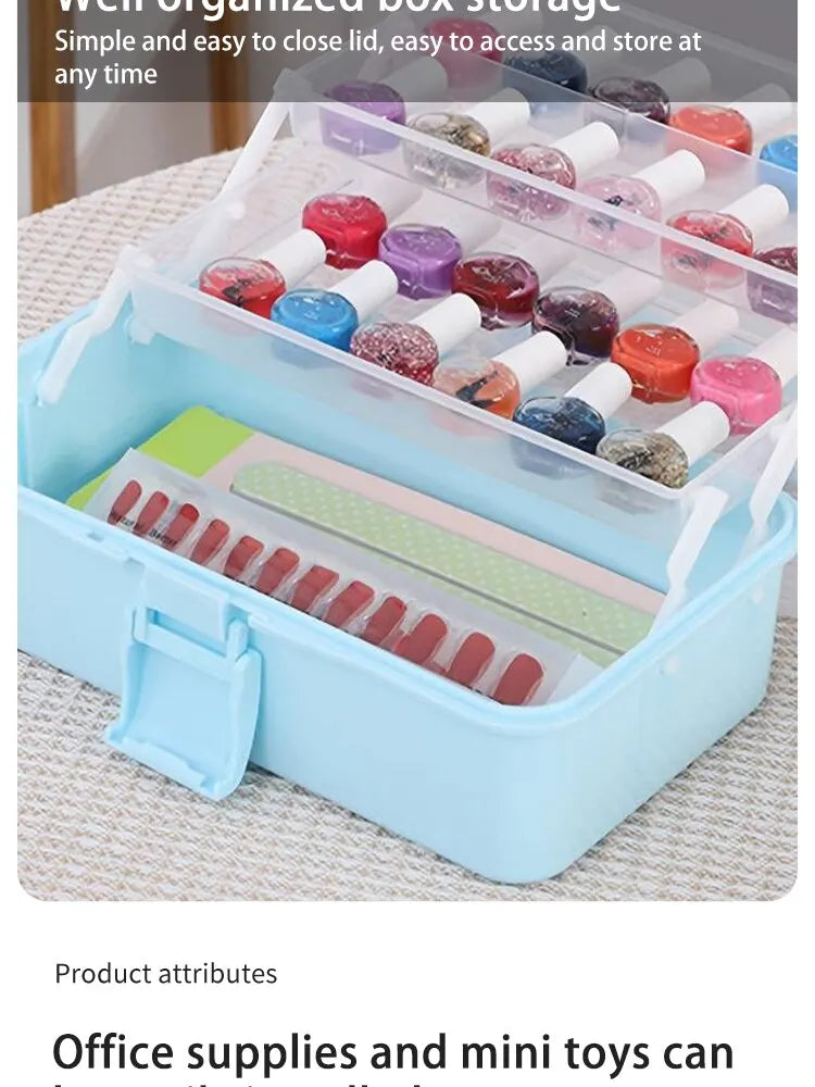 Three-layer Transparent Plastic Craft Storage Box, Sewing Storage Box, Folding Tool Box, Art Student Miscellaneous Storage Box