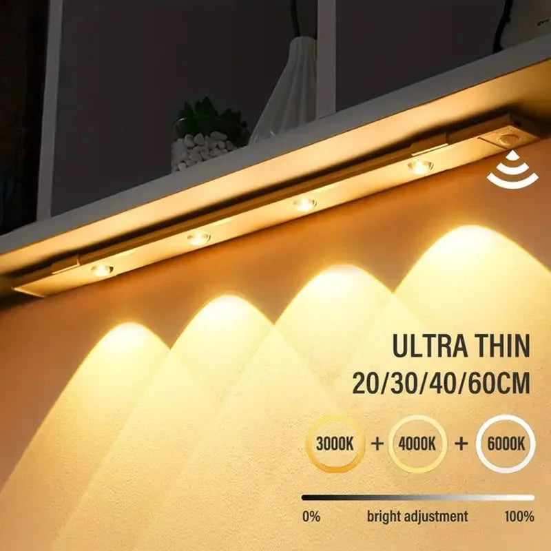 Night Light Motion Sensor USB Rechargeable Dimmable Three Color LED Light Magnetic Wireless Kitchen Wardrobe Cabinet Bedroom