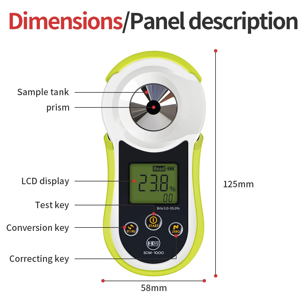 0.0~55.0% Sugar Refractometer LCD Display Digital Refractometer SCM-1000 Brix Meter Densitometer for Fruit Juice Sugar Sauce