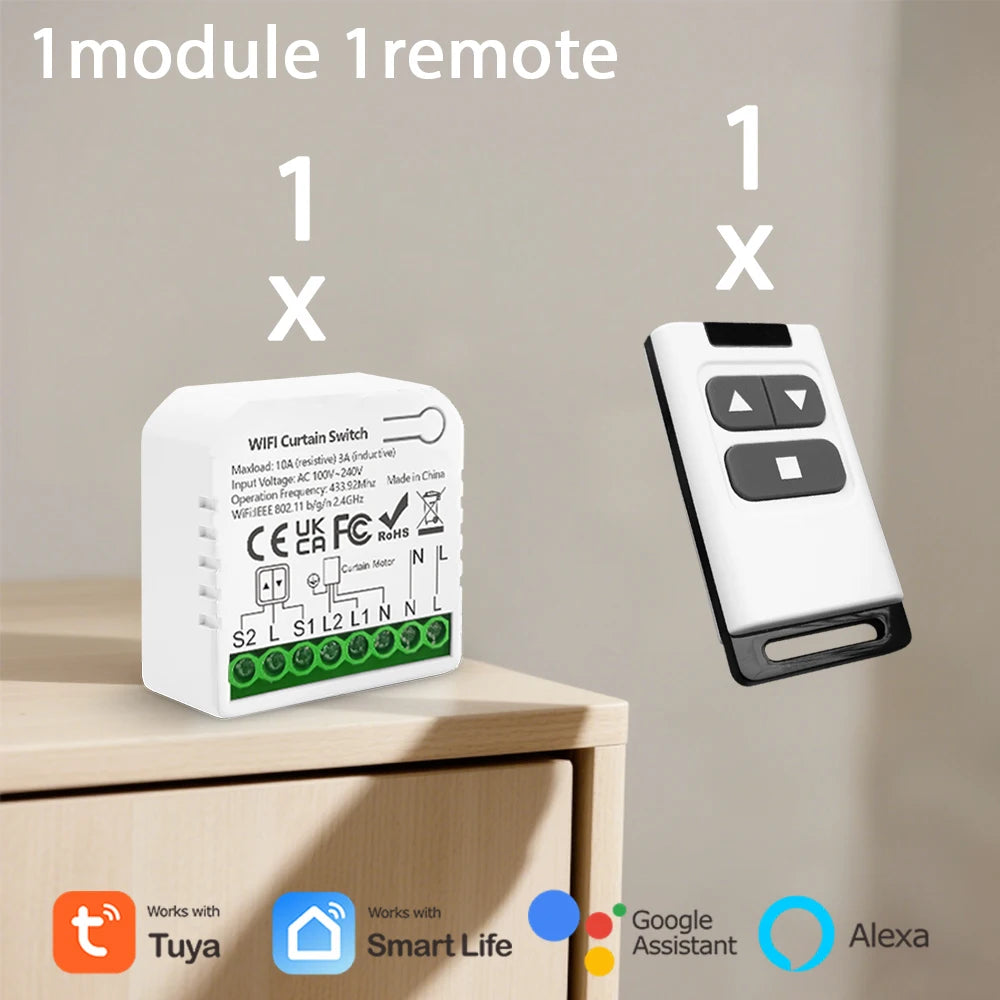 Tuya WiFi Smart Curtain Switch Roller Blinds Shutter Module 433MHz RF Remote Control Works With Alexa Google Home Assistant